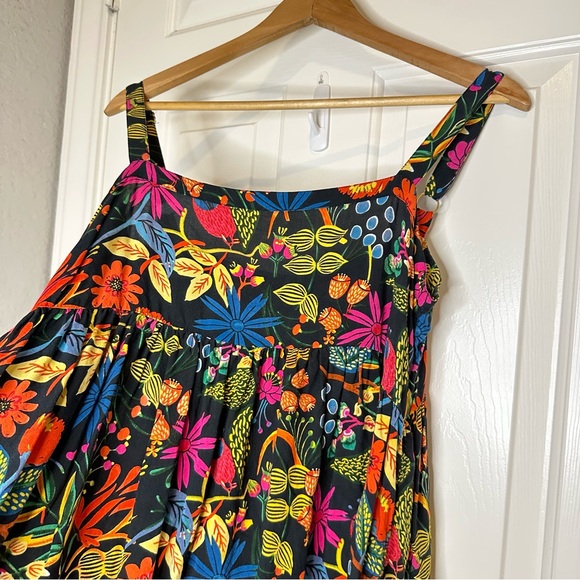 Natural Life Black Neon Floral 100% Rayon Patti Mini Dress M Boho Coastal Beach - Picture 3 of 7